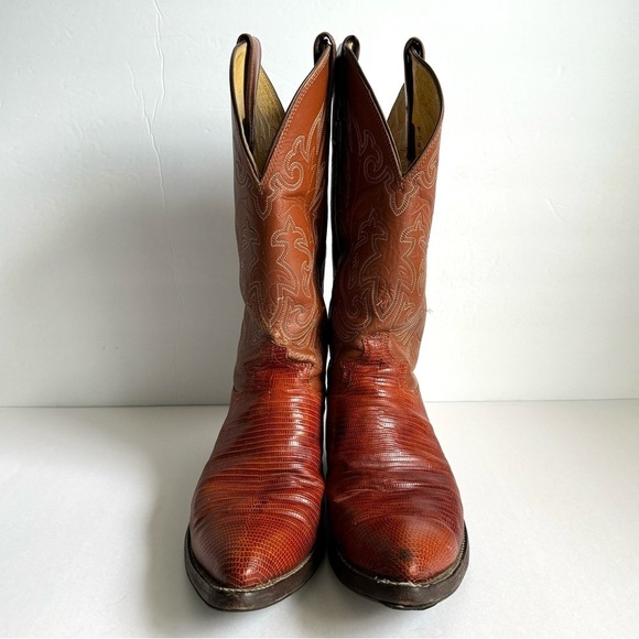 Justin Cowboy Boots Exotic Leather Lizard Iguana Skin Brown Style 4786 Mens 9.5 - Picture 4 of 15